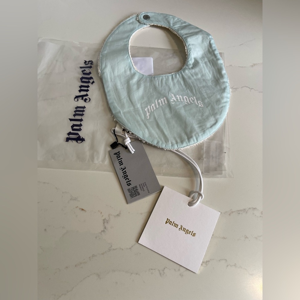 Palm Angels Mint Green Baby Bib with White Logo